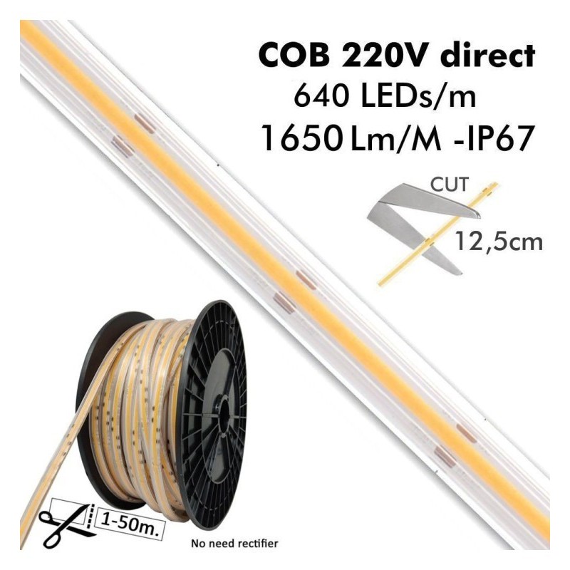 TIRA LED 24V COB 12W/M CORTE CADA 5CM IP20 5 METROS 280 LED/M
