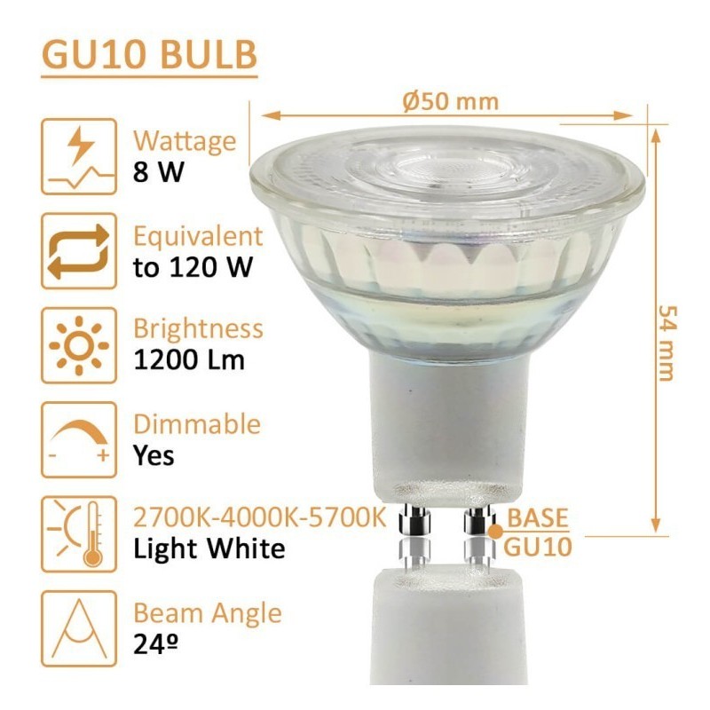 Dicroica LED GU10 8W ALTA LUMINOSIDAD - Cristal - 24º - NO FLICK - DIMABLE - CRI 98