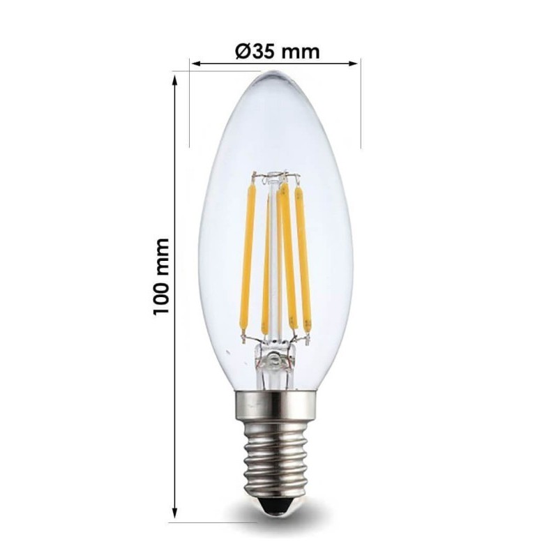 Bombilla LED Filamento Vela 4W E14 C35