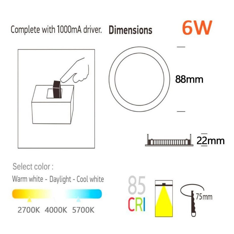 SLIM LED Circular 6W Stainless Steel - CCT - Osram Chip Duris E 2835