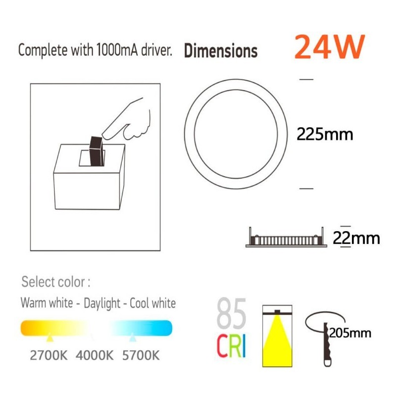 Placa Slim LED Circular 24W Acero Inox - CCT - OSRAM CHIP DURIS E 2835