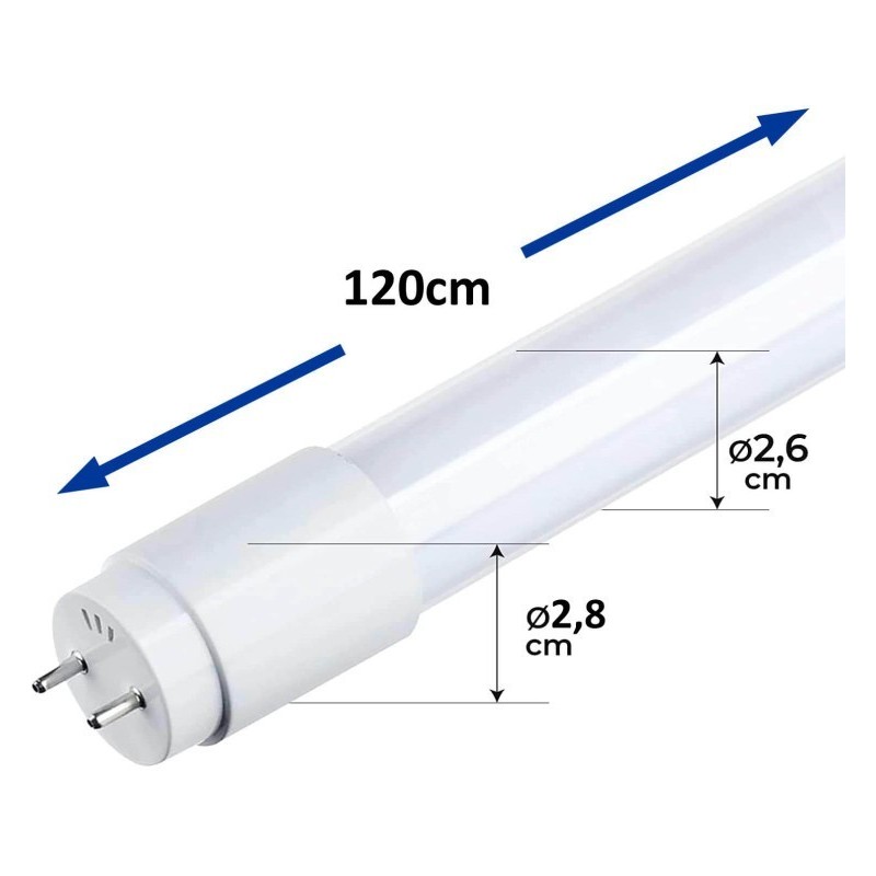 18W Glass LED Tube 120cm 300º - High Luminosity - Samsung Chip Pack 10
