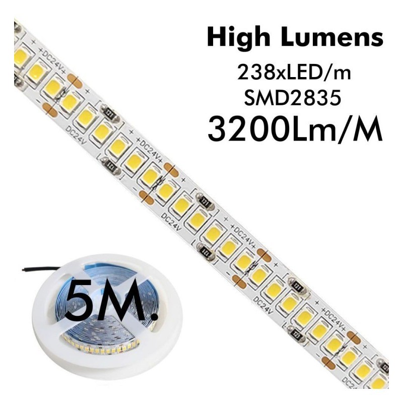 24V LED strip | 238XLED / M | 5m | SMD2835 | 3200lm | 20w / m | Ip20