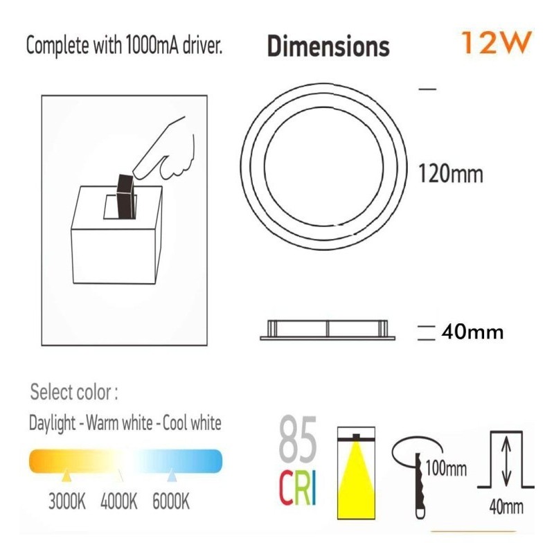 Downlight LED 12W Circular - OSRAM CHIP DURIS E 2835 - CCT - UGR19