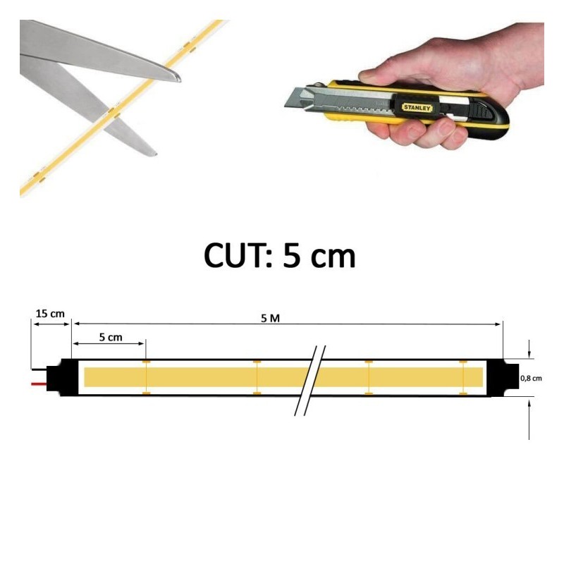 TIRA LED 220V COB 15W/M CORTE CADA 12CM IP65 10 METROS / 50METROS