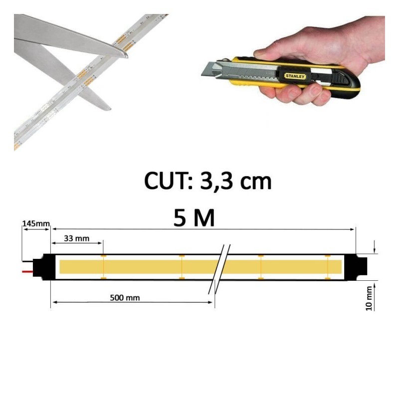 Tira LED 24V RGB COB 6W/m Rollo 5m IP20