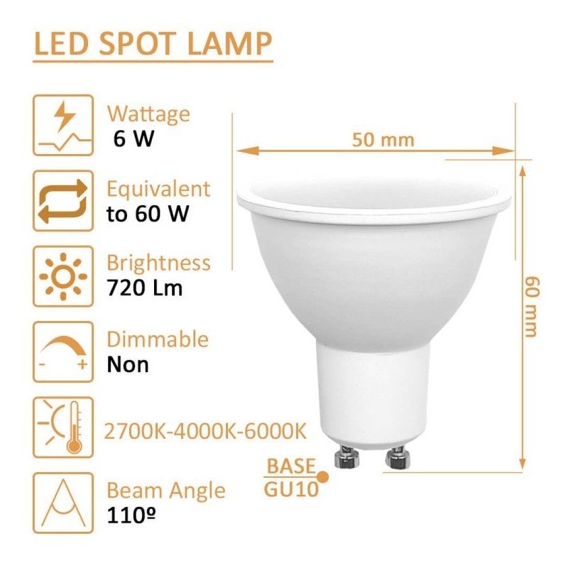 Comprar Lâmpada LED Dichroic 6W 120° GU10 - OSRAM Chip