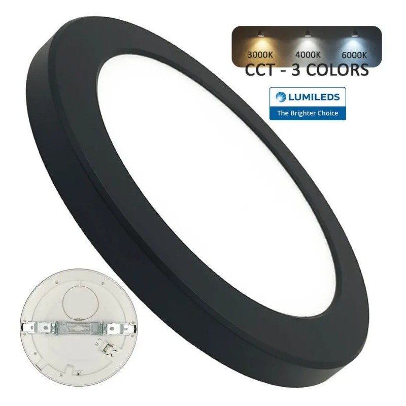 Downlight + Plafón LED - Circular- MOSS NEGRO LUMILEDS - 24W AJUSTABLE - CCT Color Seleccionable